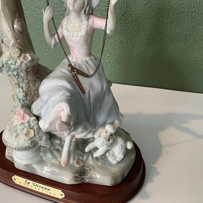 LaVerona Collection Victorian Girl on Swing with poodles, Made in Japan