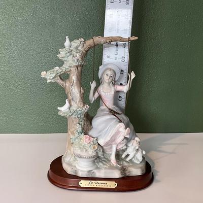 LaVerona Collection Victorian Girl on Swing with poodles, Made in Japan