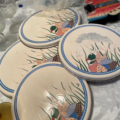 Platters, color goblets, burner covers, cookie press