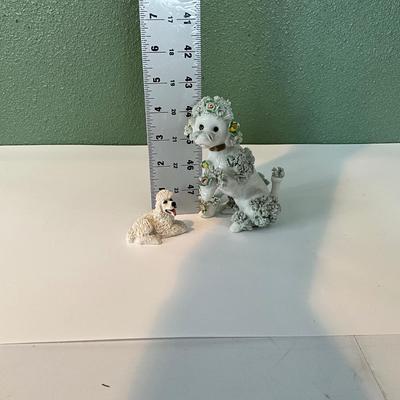 Dupinto A Maho Italy Hand painted small Poodle plus one porcelain poodle with flowers