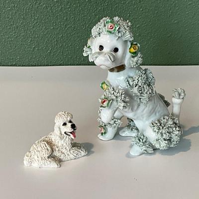 Dupinto A Maho Italy Hand painted small Poodle plus one porcelain poodle with flowers