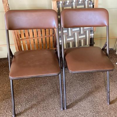 LOT 228: Folding Chairs - Wooden, Webbed Lawn and Two Metal Padded Seat Cosco