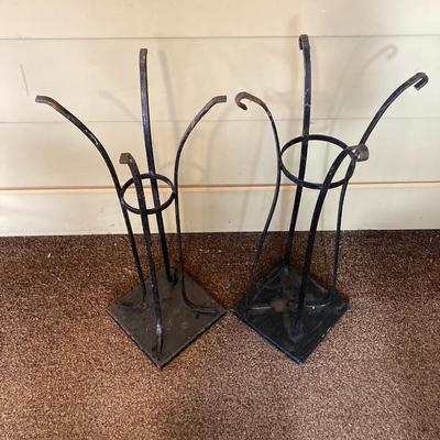 LOT 230: MCM Black and Pink Tile and Metal Plant Stand / Table with Pink Decor