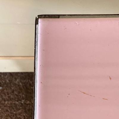 LOT 230: MCM Black and Pink Tile and Metal Plant Stand / Table with Pink Decor