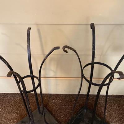 LOT 230: MCM Black and Pink Tile and Metal Plant Stand / Table with Pink Decor