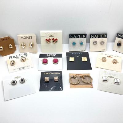 LOT 231: Fourteen Pair of Pierced Earrings - Napier, Monet, Trifari and More
