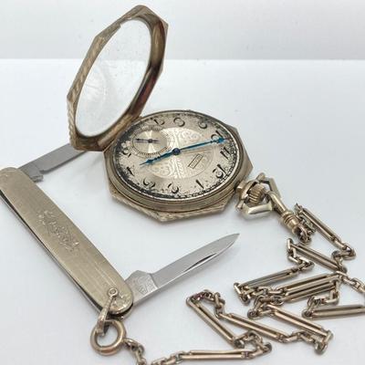 LOT 241: Vintage Engraved Elgin Pocket Watch with Pocket Knife