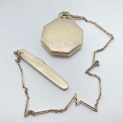 LOT 241: Vintage Engraved Elgin Pocket Watch with Pocket Knife