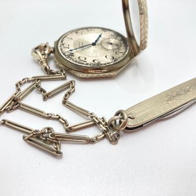 LOT 241: Vintage Engraved Elgin Pocket Watch with Pocket Knife