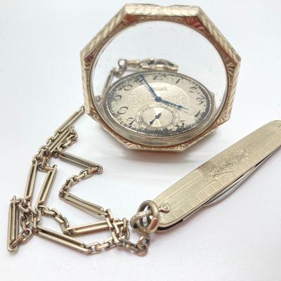 LOT 241: Vintage Engraved Elgin Pocket Watch with Pocket Knife