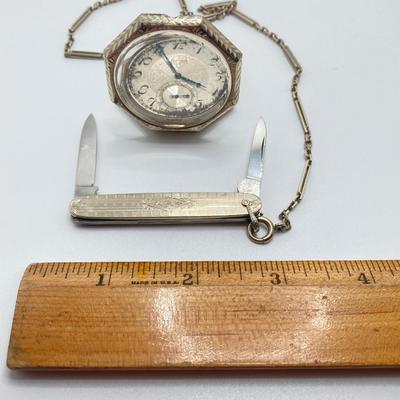 LOT 241: Vintage Engraved Elgin Pocket Watch with Pocket Knife