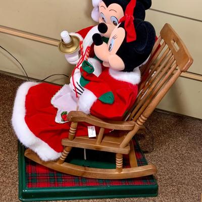 LOT 250: Disney's Mickey Claus and Minnie Rocking and Knitting Telco Motionette Animated Holdiay Figures