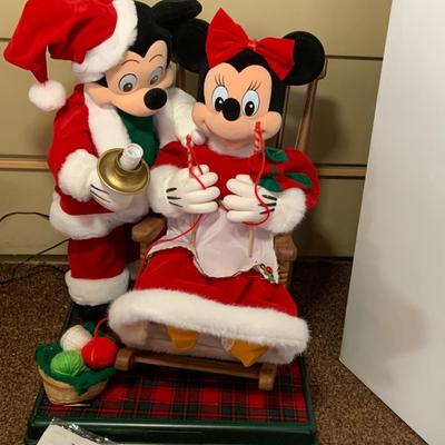 LOT 250: Disney's Mickey Claus and Minnie Rocking and Knitting Telco Motionette Animated Holdiay Figures