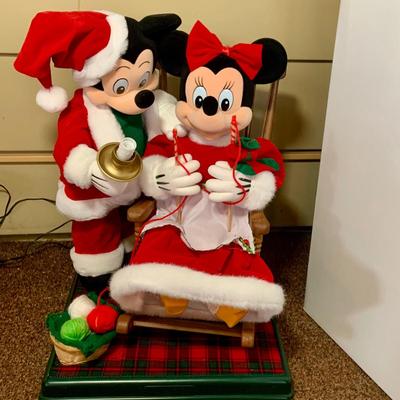 LOT 250: Disney's Mickey Claus and Minnie Rocking and Knitting Telco Motionette Animated Holdiay Figures