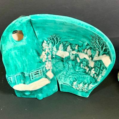 LOT 253: Vintage Holiday/ Winter Ceramic Molds - Light-up Penguin, Three Piece Winter House/Village, Alter Boy , Snowmen and More