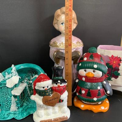 LOT 253: Vintage Holiday/ Winter Ceramic Molds - Light-up Penguin, Three Piece Winter House/Village, Alter Boy , Snowmen and More