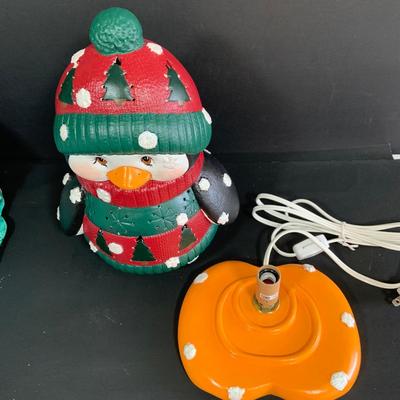 LOT 253: Vintage Holiday/ Winter Ceramic Molds - Light-up Penguin, Three Piece Winter House/Village, Alter Boy , Snowmen and More