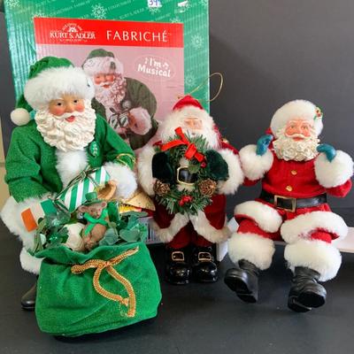 LOT 255: Kurt Adler Green Irish Santa Caus and 2 Santas