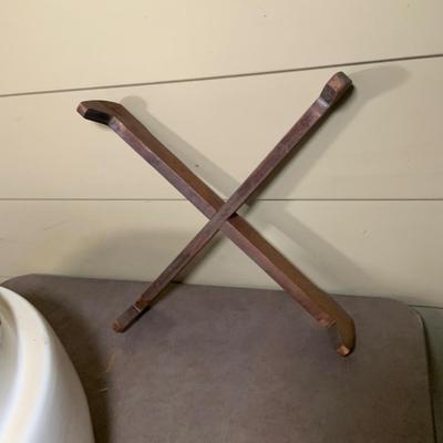 LOT 258: MCM Architectural Pottery Large Cream Colored Planter with Wood Base