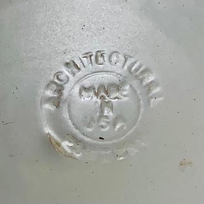 LOT 258: MCM Architectural Pottery Large Cream Colored Planter with Wood Base