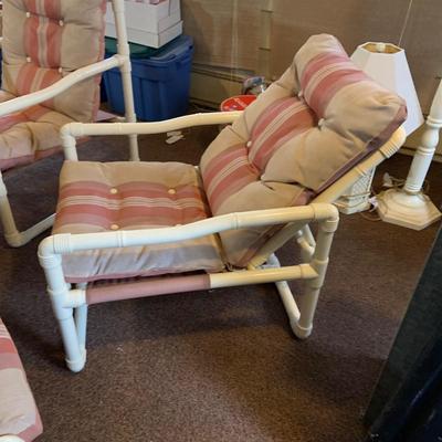 LOT 261: Mid Century PVC Patio Furniture Including Octogon Table, a Reclining Chair and Ottoman and Two Arm Chairs