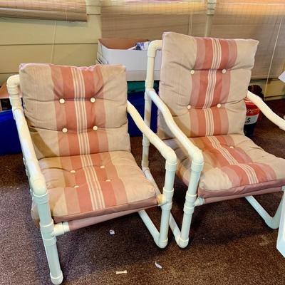 LOT 261: Mid Century PVC Patio Furniture Including Octogon Table, a Reclining Chair and Ottoman and Two Arm Chairs