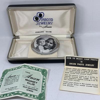 LOT 265:Sterling Silver Money Clip Photo Jewelry by Anson, Sara Conventry Cufflinks, Tie Pin w/ Swarovski Crystals, Cross Pen Set Adre...