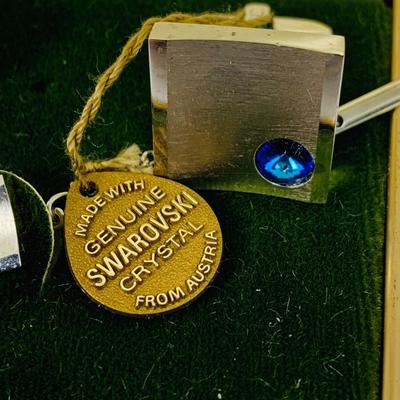 LOT 265:Sterling Silver Money Clip Photo Jewelry by Anson, Sara Conventry Cufflinks, Tie Pin w/ Swarovski Crystals, Cross Pen Set Adre...