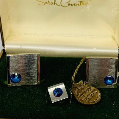 LOT 265:Sterling Silver Money Clip Photo Jewelry by Anson, Sara Conventry Cufflinks, Tie Pin w/ Swarovski Crystals, Cross Pen Set Adre...
