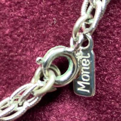 LOT 266: Monet Silvertone Necklaces w/Pendants, Silvertone Trifari Brooch, Gerry's Leaf Brooch and Flower Brooch