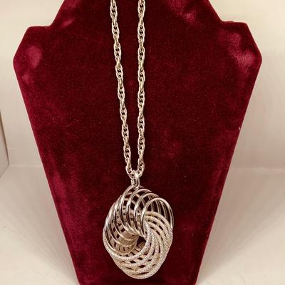 LOT 266: Monet Silvertone Necklaces w/Pendants, Silvertone Trifari Brooch, Gerry's Leaf Brooch and Flower Brooch