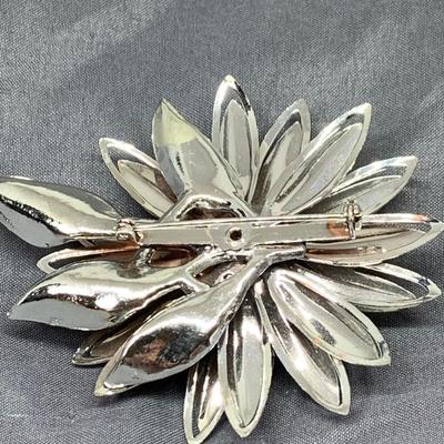 LOT 266: Monet Silvertone Necklaces w/Pendants, Silvertone Trifari Brooch, Gerry's Leaf Brooch and Flower Brooch