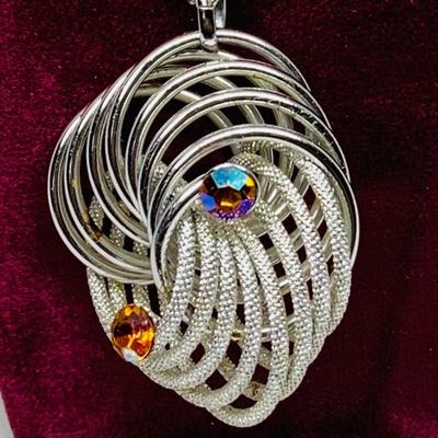 LOT 266: Monet Silvertone Necklaces w/Pendants, Silvertone Trifari Brooch, Gerry's Leaf Brooch and Flower Brooch