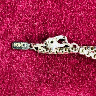 LOT 266: Monet Silvertone Necklaces w/Pendants, Silvertone Trifari Brooch, Gerry's Leaf Brooch and Flower Brooch