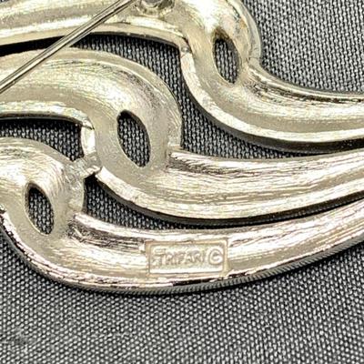 LOT 266: Monet Silvertone Necklaces w/Pendants, Silvertone Trifari Brooch, Gerry's Leaf Brooch and Flower Brooch