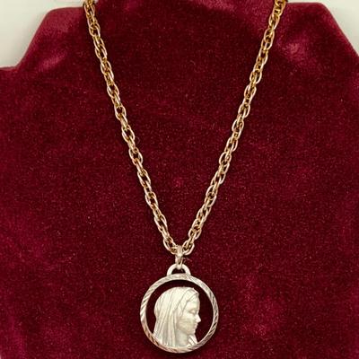 LOT 270: Religous Crystal Pendants Including Shrine of Our Lady of the Snow Crystal Pendant. Crystal Cut Hear Pendant with Sterling...