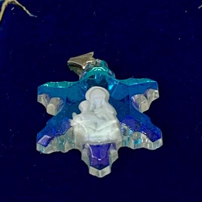 LOT 270: Religous Crystal Pendants Including Shrine of Our Lady of the Snow Crystal Pendant. Crystal Cut Hear Pendant with Sterling...