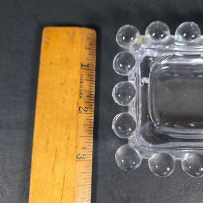 LOT 271: Vintage 1960s Jeanette Blue Corinthian Shot Glasses with Brass Caddy, "HOME SMORGASBORD KNIFE", Vintage Imperial Glass...