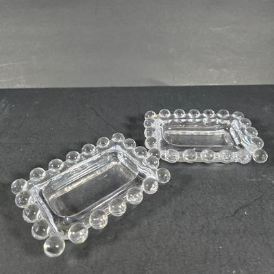 LOT 271: Vintage 1960s Jeanette Blue Corinthian Shot Glasses with Brass Caddy, "HOME SMORGASBORD KNIFE", Vintage Imperial Glass...