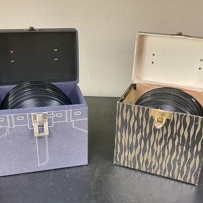 Pair of Vintage 45 Record Storage Carry Cases: Platter-Pak Type with Records