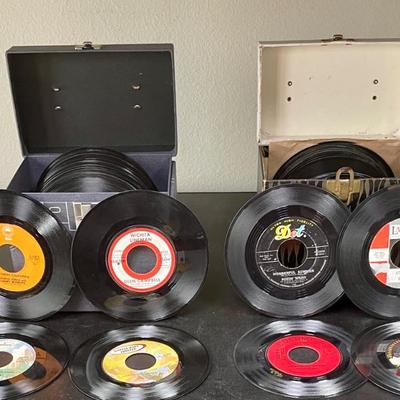 Pair of Vintage 45 Record Storage Carry Cases: Platter-Pak Type with Records