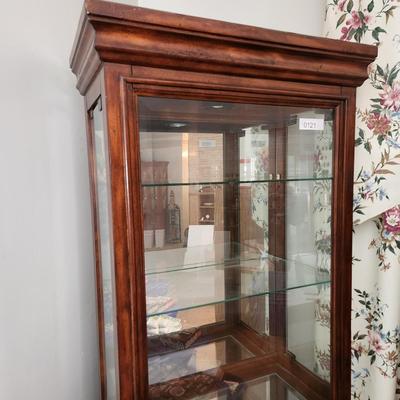 Mirror Back Curio Display Cabinet Side Glass doors Adjustable Glass Shelves 26x13x74