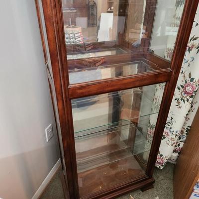 Mirror Back Curio Display Cabinet Side Glass doors Adjustable Glass Shelves 26x13x74