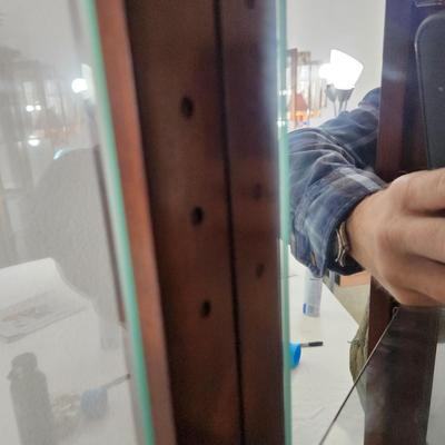 Mirror Back Curio Display Cabinet Side Glass doors Adjustable Glass Shelves 26x13x74