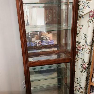 Mirror Back Curio Display Cabinet Side Glass doors Adjustable Glass Shelves 26x13x74