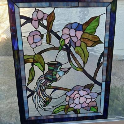 Nice 24" x 18" Collectible Stain Glass Window Hanging Leaded Slag Glass Art - Tiffany Style Window Panel with Pheonix like bird