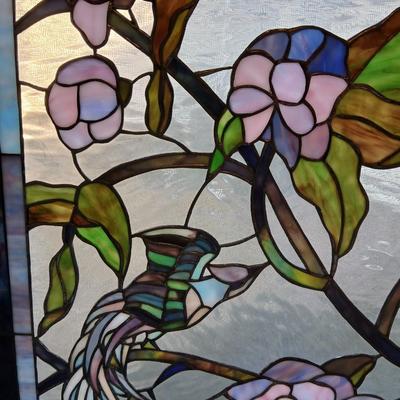 Nice 24" x 18" Collectible Stain Glass Window Hanging Leaded Slag Glass Art - Tiffany Style Window Panel with Pheonix like bird