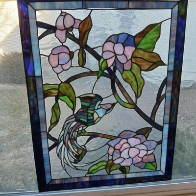 Nice 24" x 18" Collectible Stain Glass Window Hanging Leaded Slag Glass Art - Tiffany Style Window Panel with Pheonix like bird