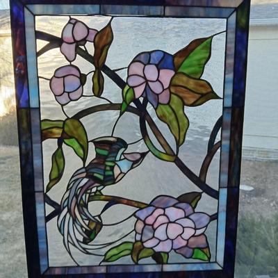 Nice 24" x 18" Collectible Stain Glass Window Hanging Leaded Slag Glass Art - Tiffany Style Window Panel with Pheonix like bird