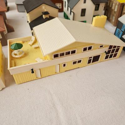 Large Lot of Plastic Train Garden Buildings Church w Bell Germany , Kibri , Patal, Burning Building